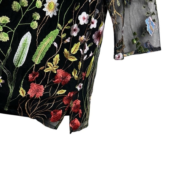 Caroline Rose Garden Walk Embroidered Floral Tunic Blouse Black Mesh Size Small - Picture 8 of 15